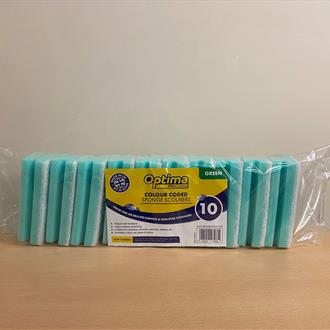 SPONGE SCOURER - WHITE & GREEN X10